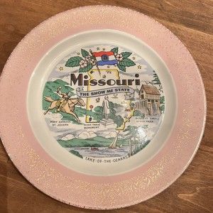 VTG Missouri Show Me State Collector Plate Pink Gold Twain Ozarks Homer Laughlin